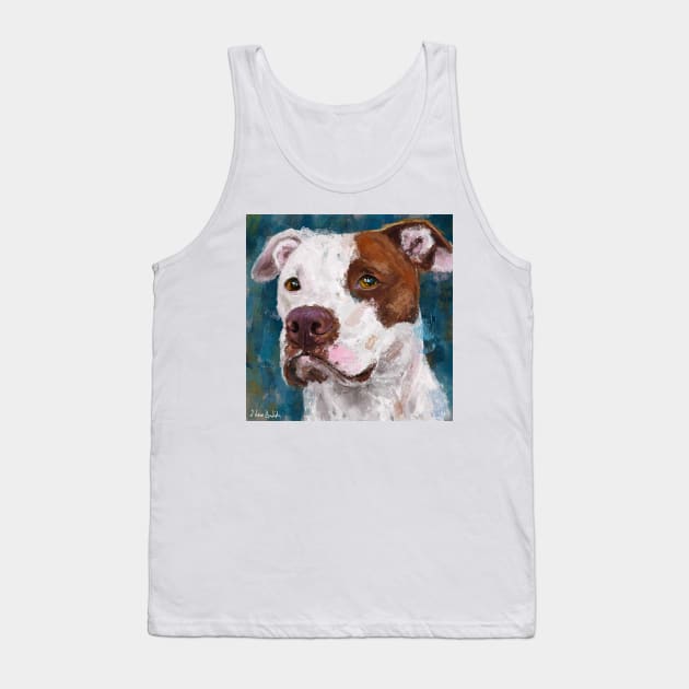 A Painting of a White and Brown Pit Bull Tank Top by ibadishi